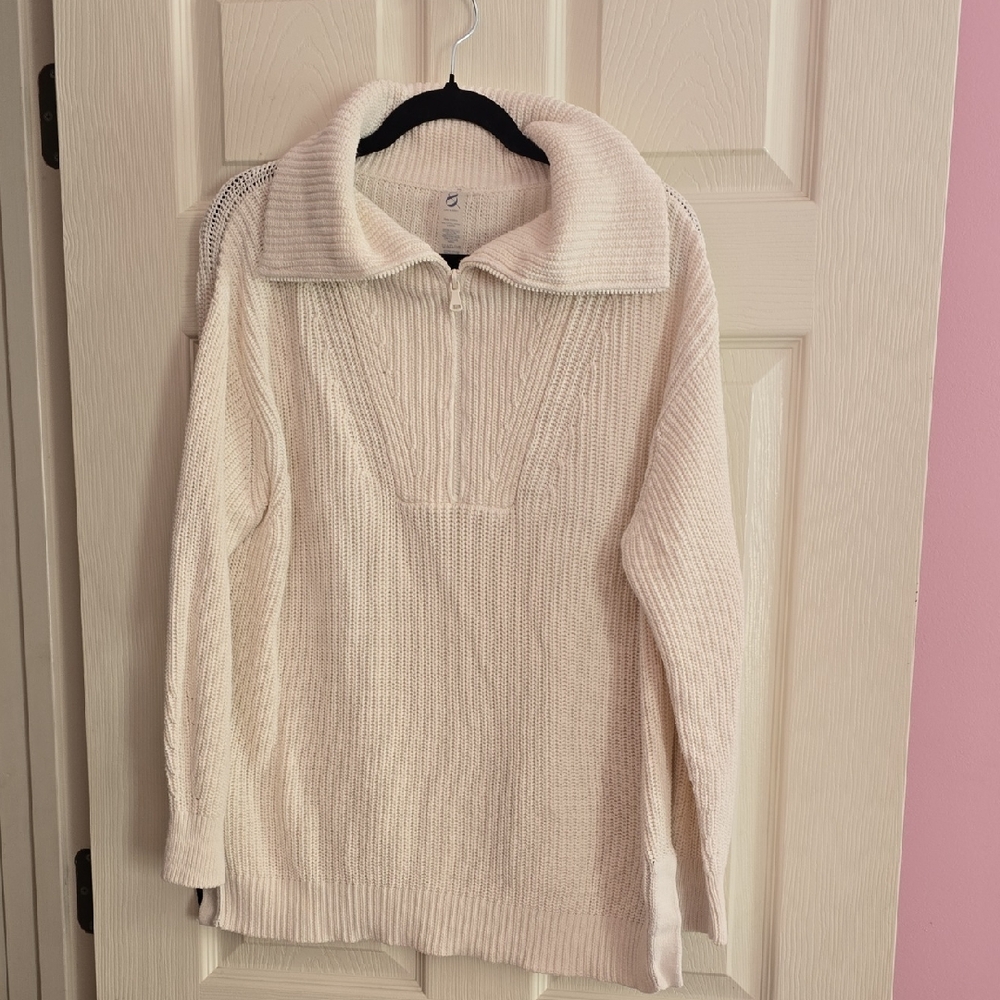 Lou & Grey Cream Half-Zip Turtleneck Sweater